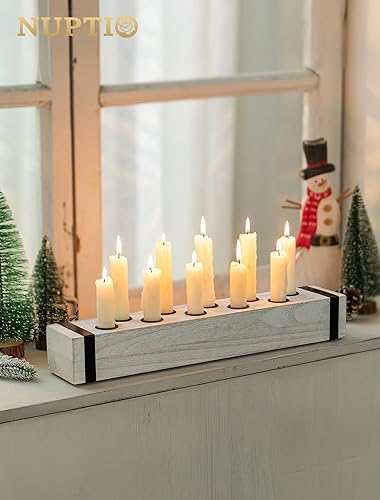 Miniatura 4 de NUPTIO Portavelas cónicos de madera candelabros de casa de campo, centros de mesa de madera, candelabros de madera, juego de 2 portavelas blanco