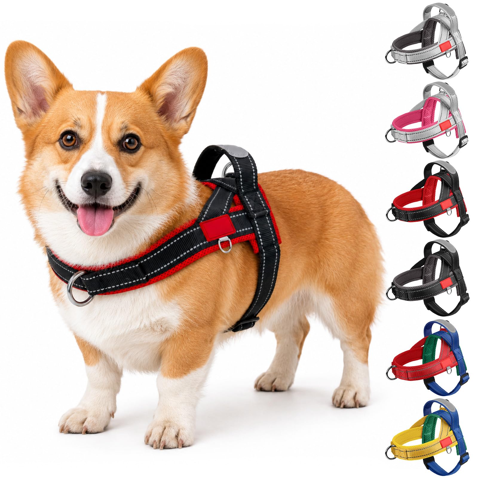 BoloShine Dog Harness Small Dog, Reflective Escape Proof Soft Mesh Padded Puppy Harness, No Pull Adjustable Harness with Handle, Breathable Comfortable Pet Vest for Outdoor (Black and Red, XL)