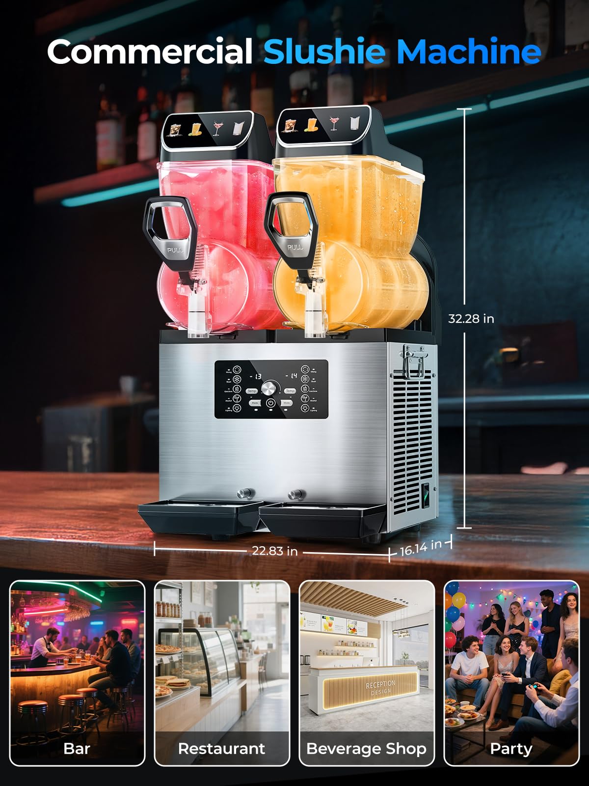 FOHERE Máquina de granizado comercial, 30L tanques granizado máquina de hielo,Control de tanque independiente, máquina de granizado para restaurantes, cafetería bares fiesta