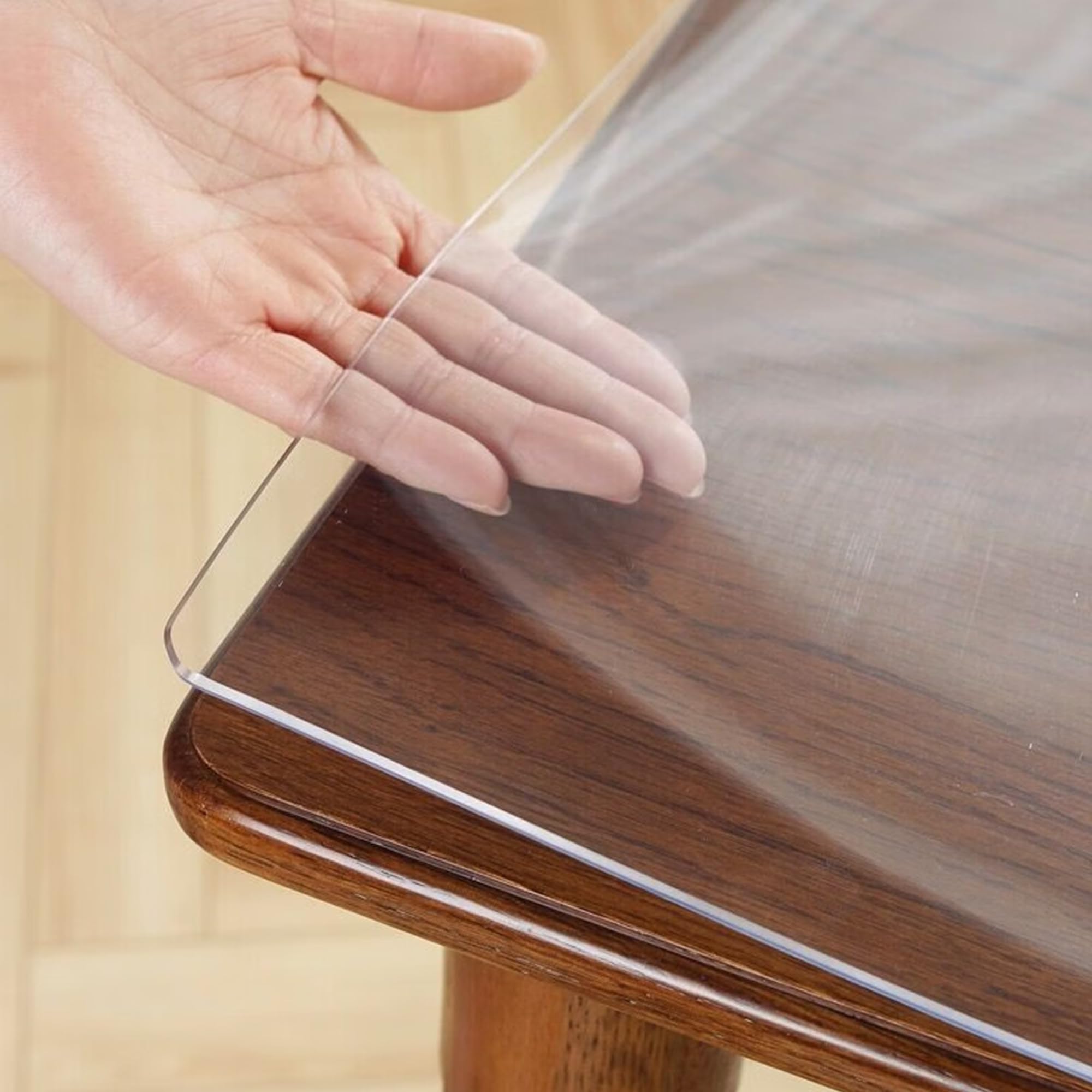SSFMSF Transparent Table Cloth Wipeable PVC Protector Waterproof Heat-Resistant Wear-Resistant Easy Clean Non-Slip, Suitable for Dining Table. (Transparent, 2mm - 100 x 100 cm Rectangle)