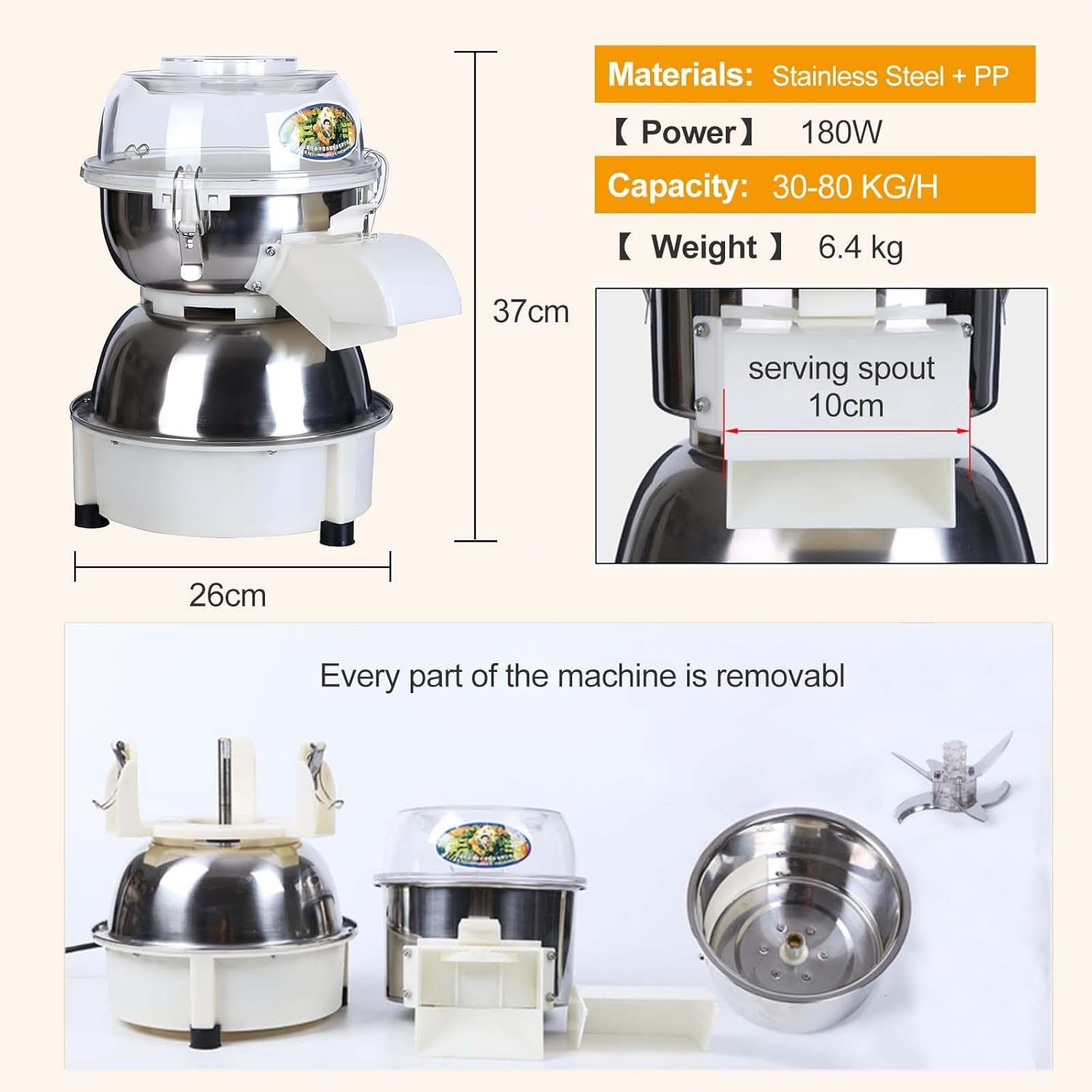 Automatic Food Processors, Electric Chicken Shredder &Food Chopper with 180W Copper Motor, 80kg/h Output, for Chicken, Pork, Vegetables, for Home & Commercial Kitchens