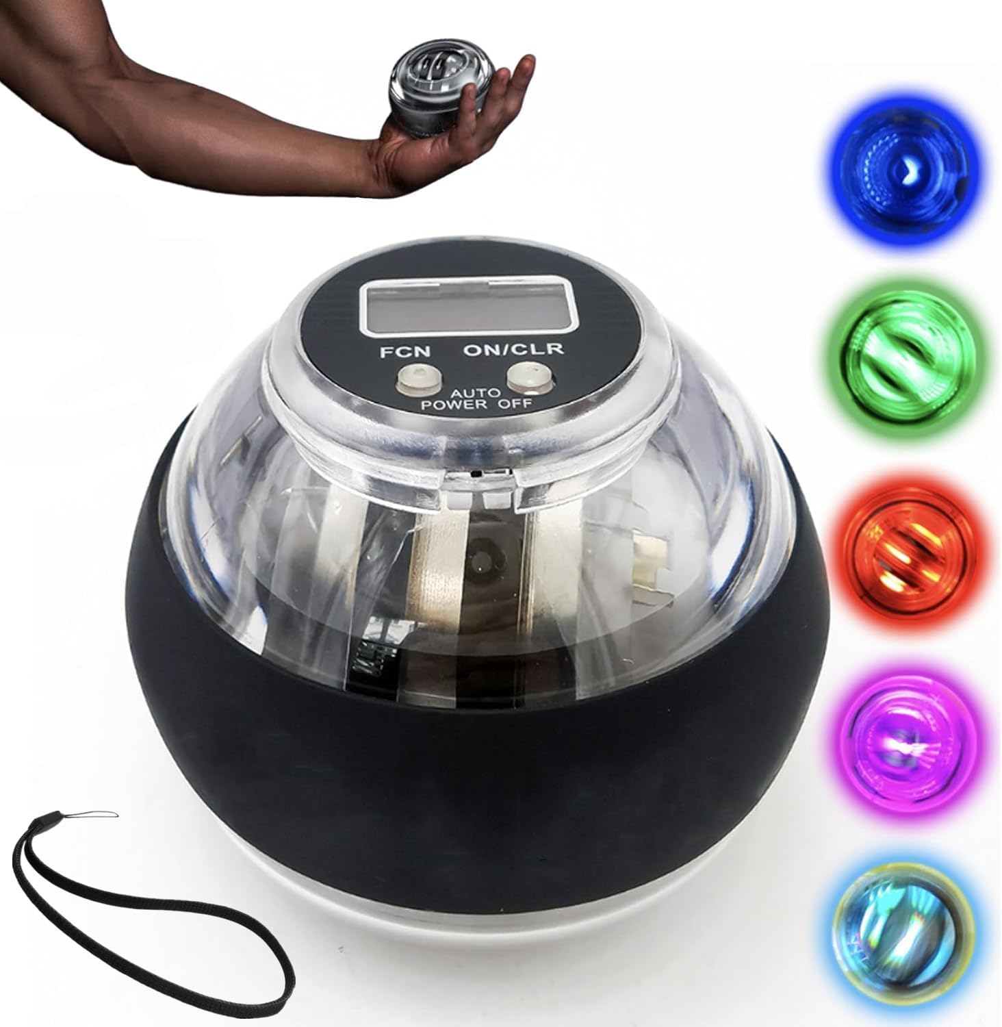 Curaball Hand Exerciser, Auto-Start Gyroscopic Wrist Exercise Gyro Ball with 5-color Lights & Count, Metal Hand & Forearm Strengthener for Arm & Finger Workouts