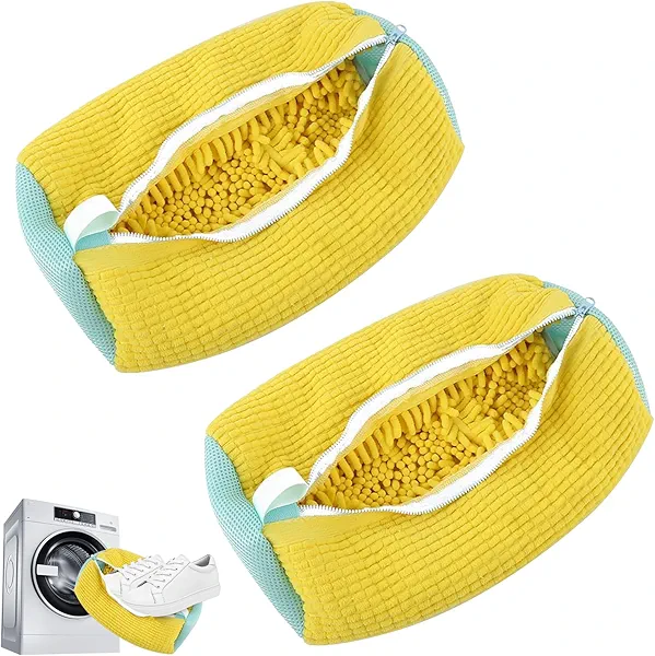 PILCAVE 2Pcs Laundry Shoe Bag for Washing Machine and Dryer, Shoe Cleaning Bag for All Shoe Types and Sizes Yellow