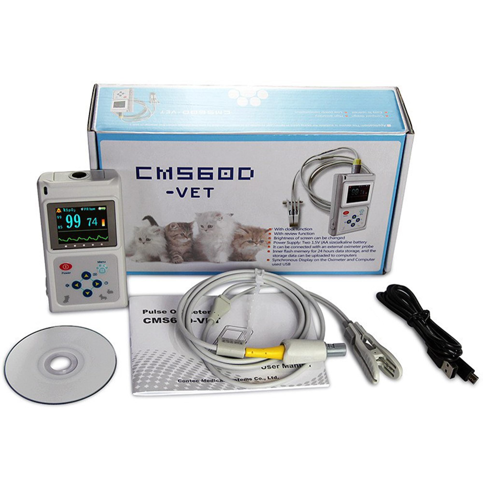 Oxímetro De Pulso Veterinario De Mano - Monitor De Salud De Mascotas Recargable con Sensor De Orejas/Lengua, Medidor De Frecuencia De Pulso Digital para Perros, Gatos Y Animales