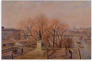 Camille Pissarro Pointillist Oil Painting Poster Pont Neuf The Statue of Henri IV Sunny Weather Morning Canvas Painting for Living Room Bedroom Decor 12x08inch(30x20cm) Unframe-style