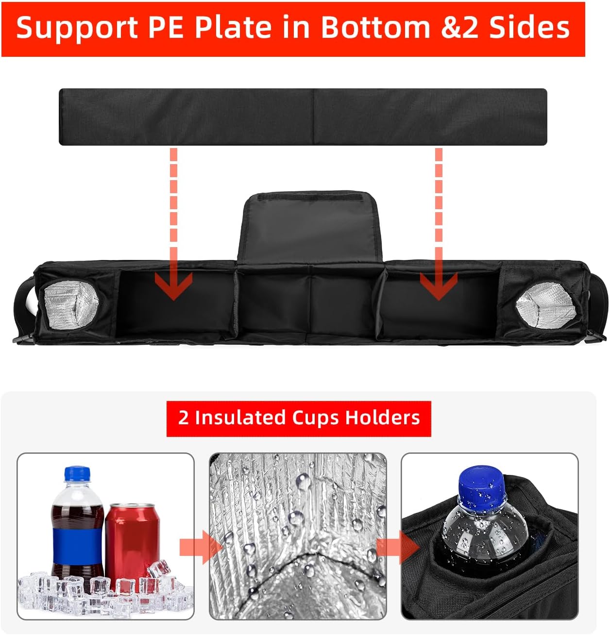 ROYALFAIR Golf Cart Front Storage Basket, with Insulated Cup Holders Golf Cart Storage,No Drilling Dashboard Tray Organizer,Compatible with Ezgo Drive Club Car Kandi Golf Cart