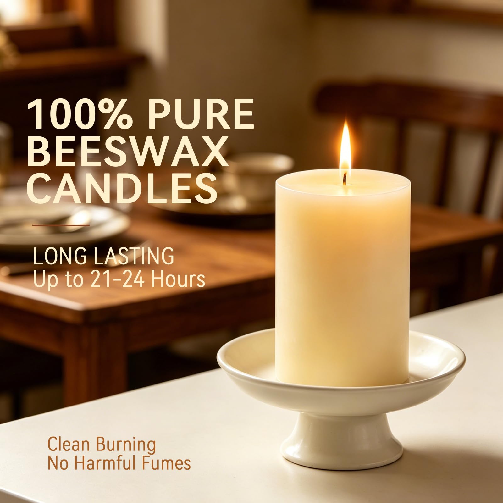 DEYBBY Set di 4 candele a colonna in cera d'api bianco avorio, 5,1 x 7,6 cm, candele in pura cera d'api con profumo naturale per decorazione oscurante, decorazione di emergenza, spa e relax