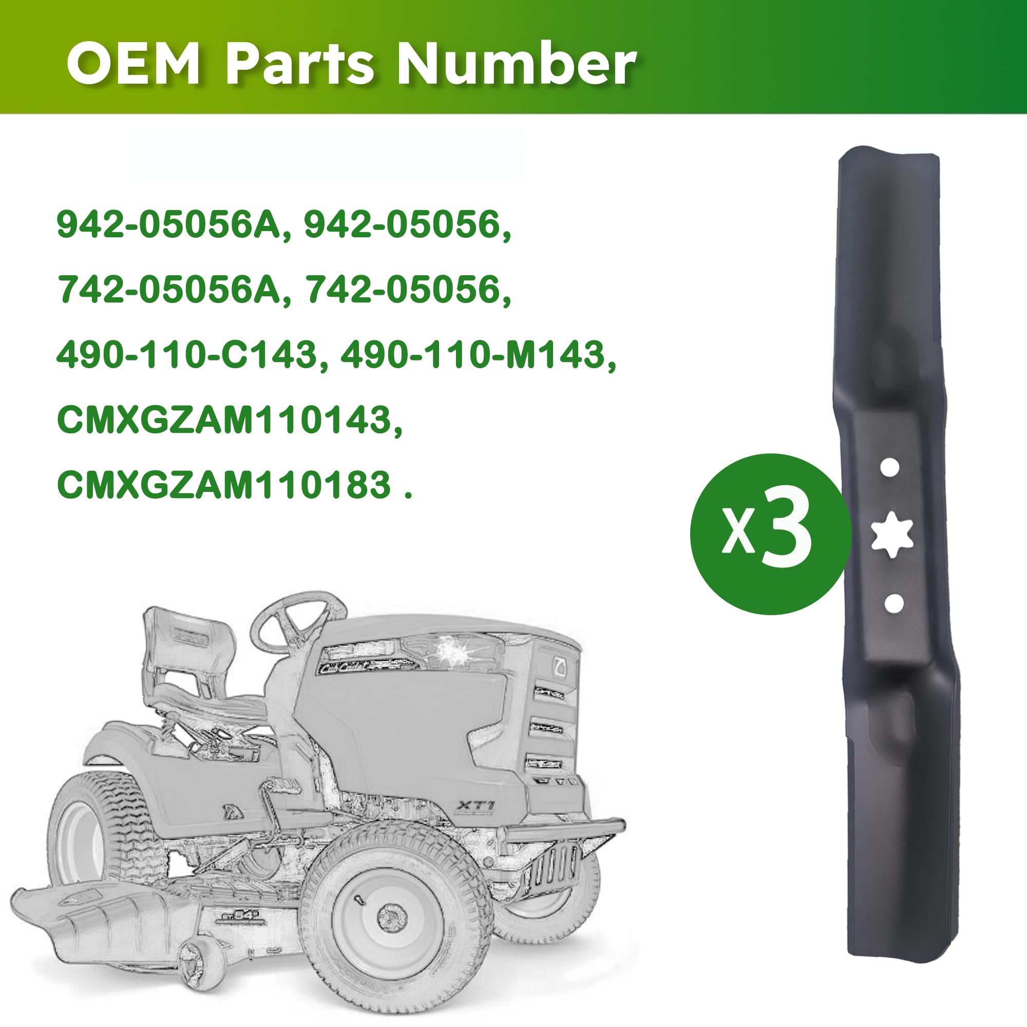 942-05056a Cuchillas de cortacésped de repuesto para Cub Cad et Zero Turn 54 pulgadas, cuchillas de elevación media compatibles con Cub Cadet RZT-L54 XT1 XT2 Troy-Bilt con OE 742-05056, 3
