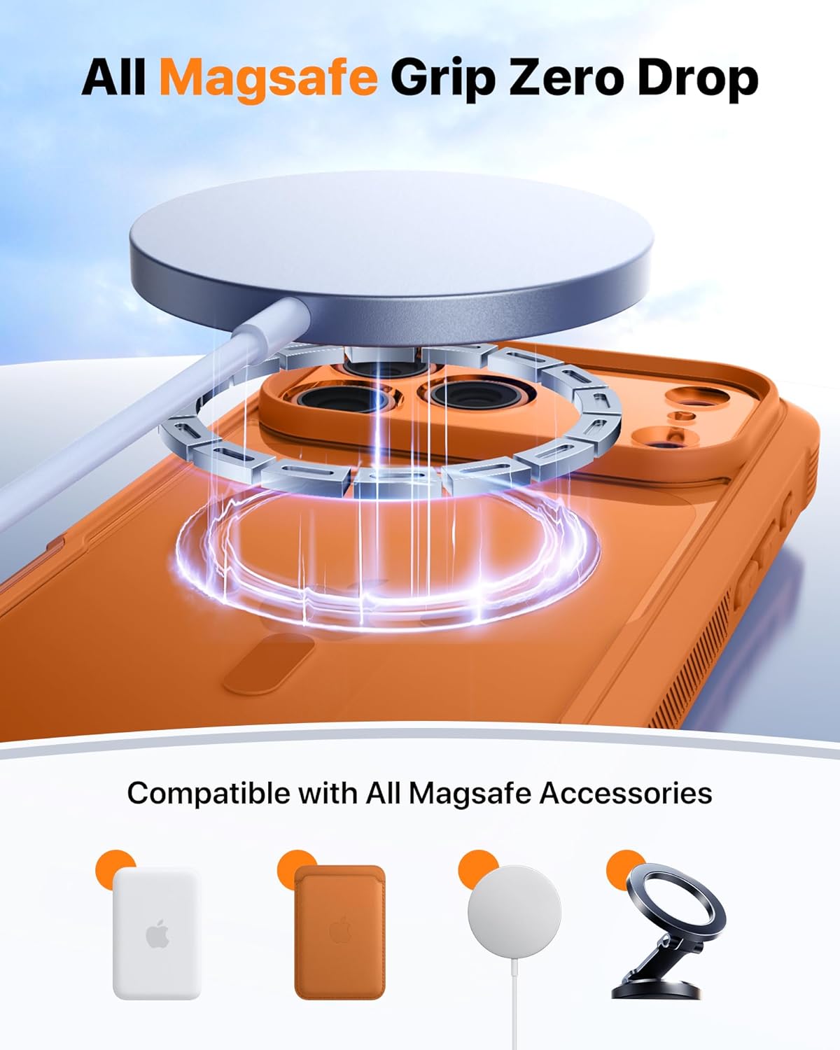 Diaclara Magnetic Designed for iPhone 17 Pro Max Case Full Body Bumper,[Compatible with MagSafe] Military Drop Proof Cover with Built-in Touch Sensitive Anti-Scratch Screen Protector,Orange - Image 7