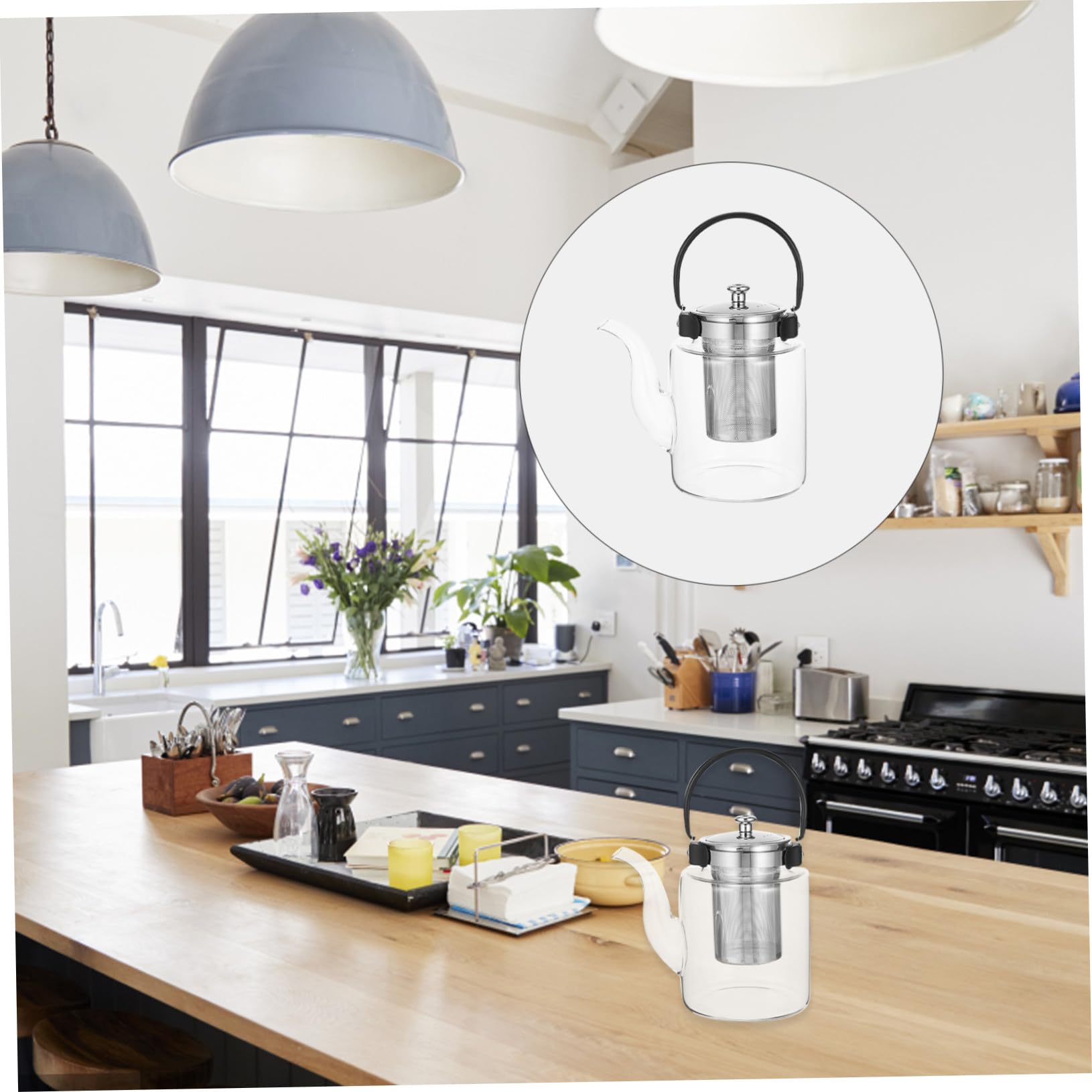 Mobestech Transparente Teekanne aus Glas mit Siebeinsatz Glas Wasserkocher für Tee Filterteekanne für Zuhause und Büro