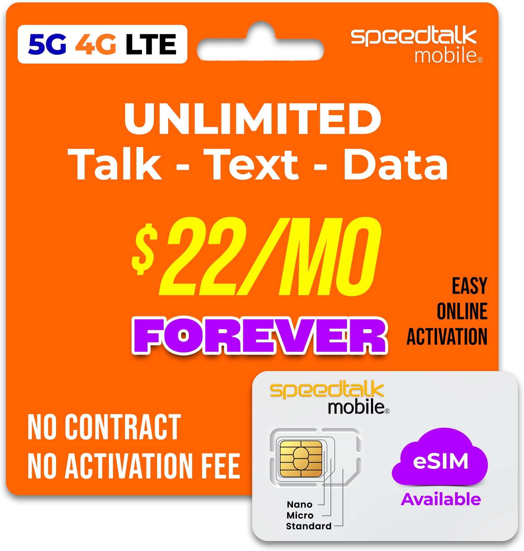 - Pre-Paid eSIM and SIM Card Starter Kit – No Contract Wireless $22mo Talk Text Data Unlimited Plans - Cellphone 5G 4G LTE Apple iPhone, Android Smart Phones