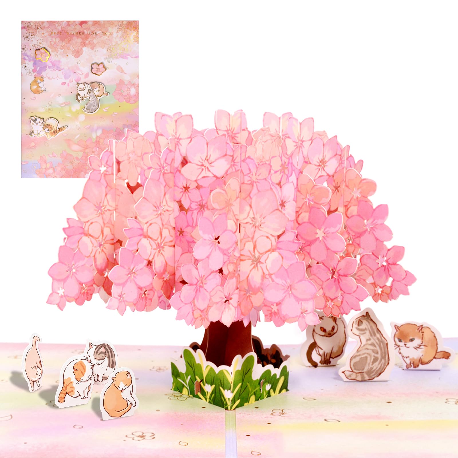 KUKUTrue® Pop Up Card Cherry Blossom Tree with Cats, 3D Birthday Cards for Women, Greeting Card for Wife & Girlfriend, Ideal for Anniversaries, Wedding, Get Well Soon — image 1