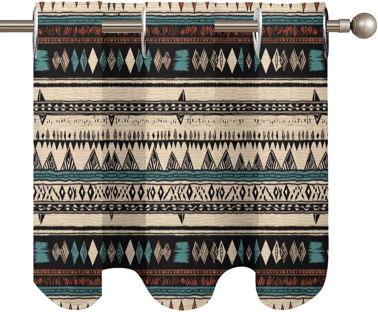 Native American Patterns Printed Short Window Curtains, Grommet Small Valance, Decorative Short Curtains Suitable for Window Sills in Bedrooms, Living Rooms, Kitchens, Etc