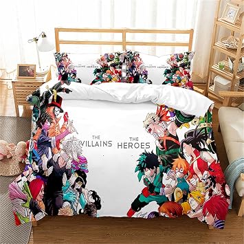 3 Pieces My Hero Academia Kids Duvet Cover, Print Bedding Set with Zipper Closure,white Reversible Children Quilt Cover 200x200cmDouble,Hero 05