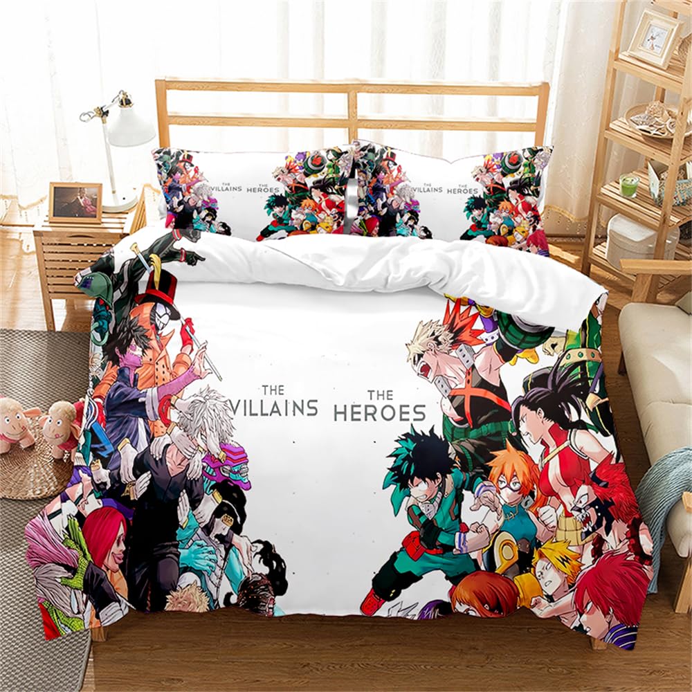 3 Pieces My Hero Academia Kids Duvet Cover, Print Bedding Set with Zipper Closure,white Reversible Children Quilt Cover (135x200cm(Single),Hero 05)