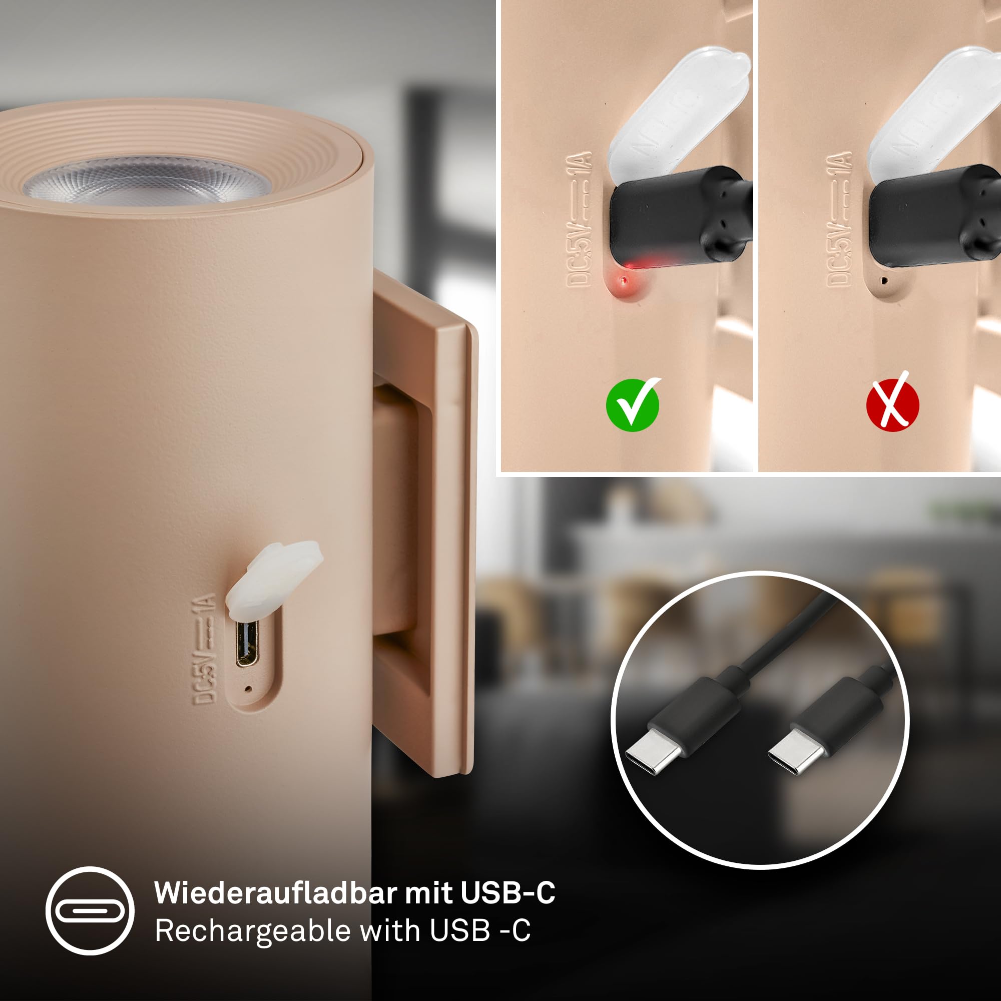BRILONER Sticklights - LED Wandleuchte ohne Stromanschluss und ohne Bohren mit Akku, Touch, dimmbar, warmweißes Licht, Wandlampe zum Kleben, Leselampe, Wohnzimmerlampe, Flurlampe, 6,1x12 cm, Beige