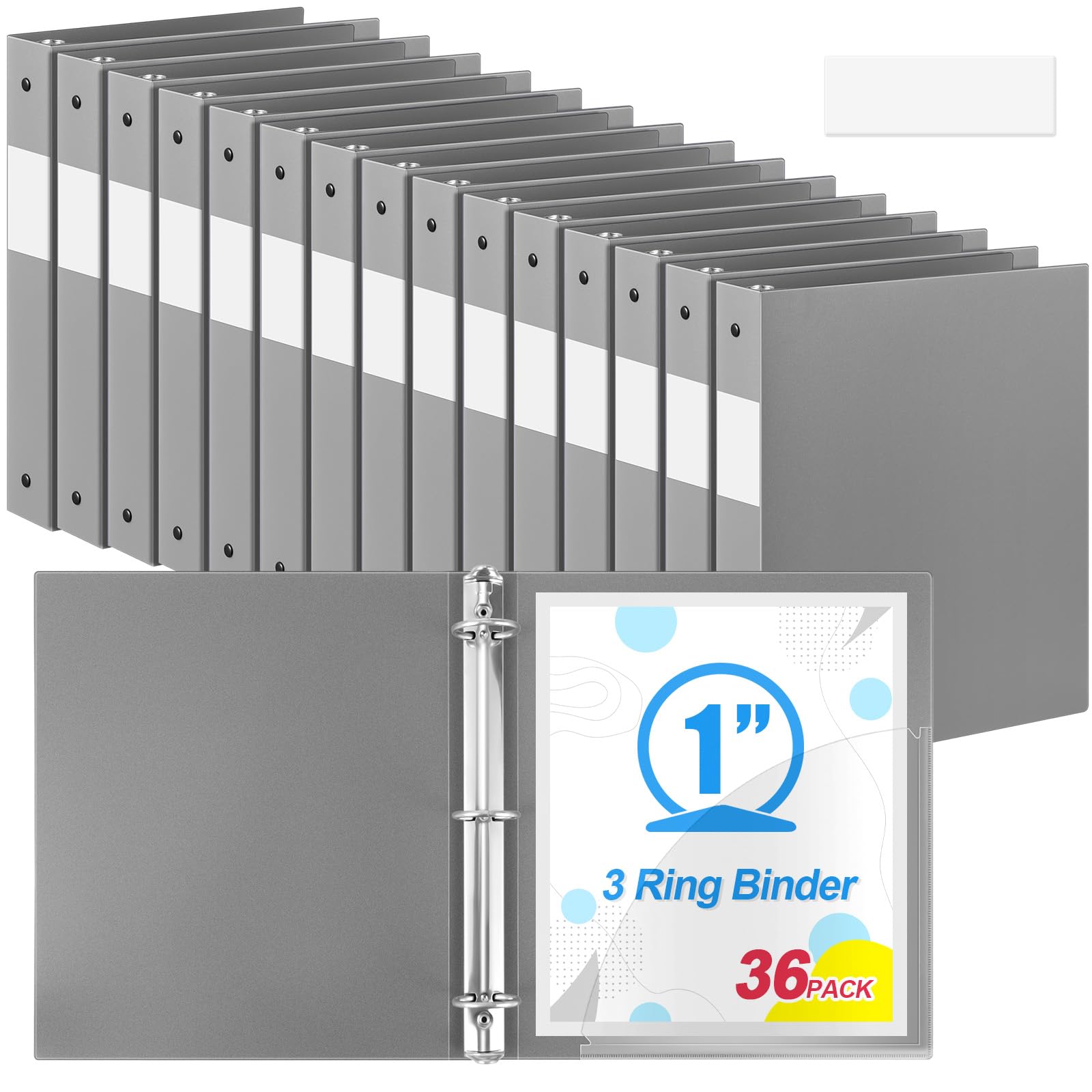 Skyygemm 36 Pcs 1 Inch 3 Ring Plastic Binder Flexible Binders Bulk Fits Letter Size 8.5'' x 11'' Paper Holds up to 225 Sheets with 1 Pockets Versatile Binder for School Office Home (Gray)