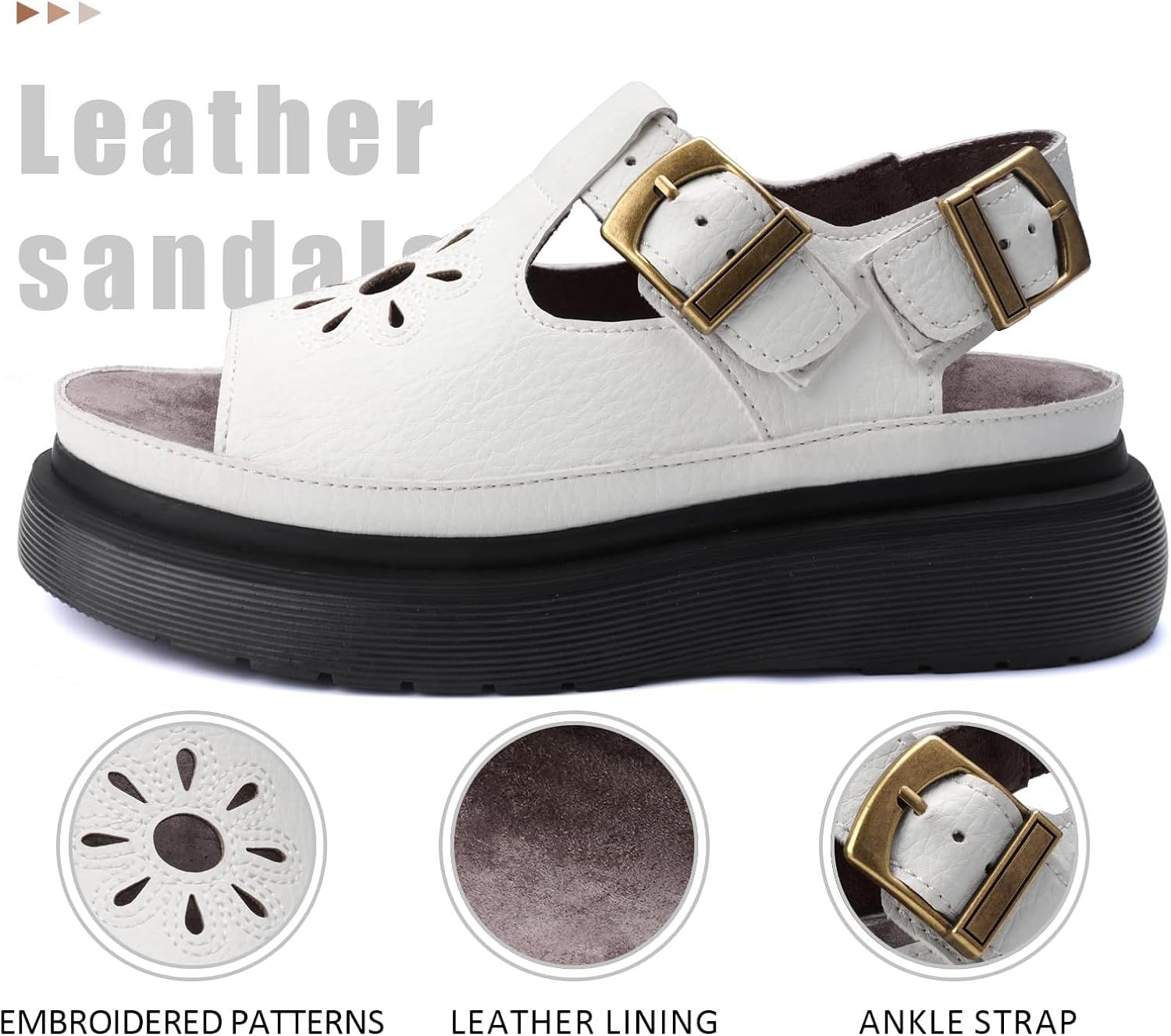 Women's Floral Brown Platform Sandals Adjustable Buckle with Non-Slip Sole T-Strap Comfort Open Toe Slip On Summer Beach Sandals - Image 4