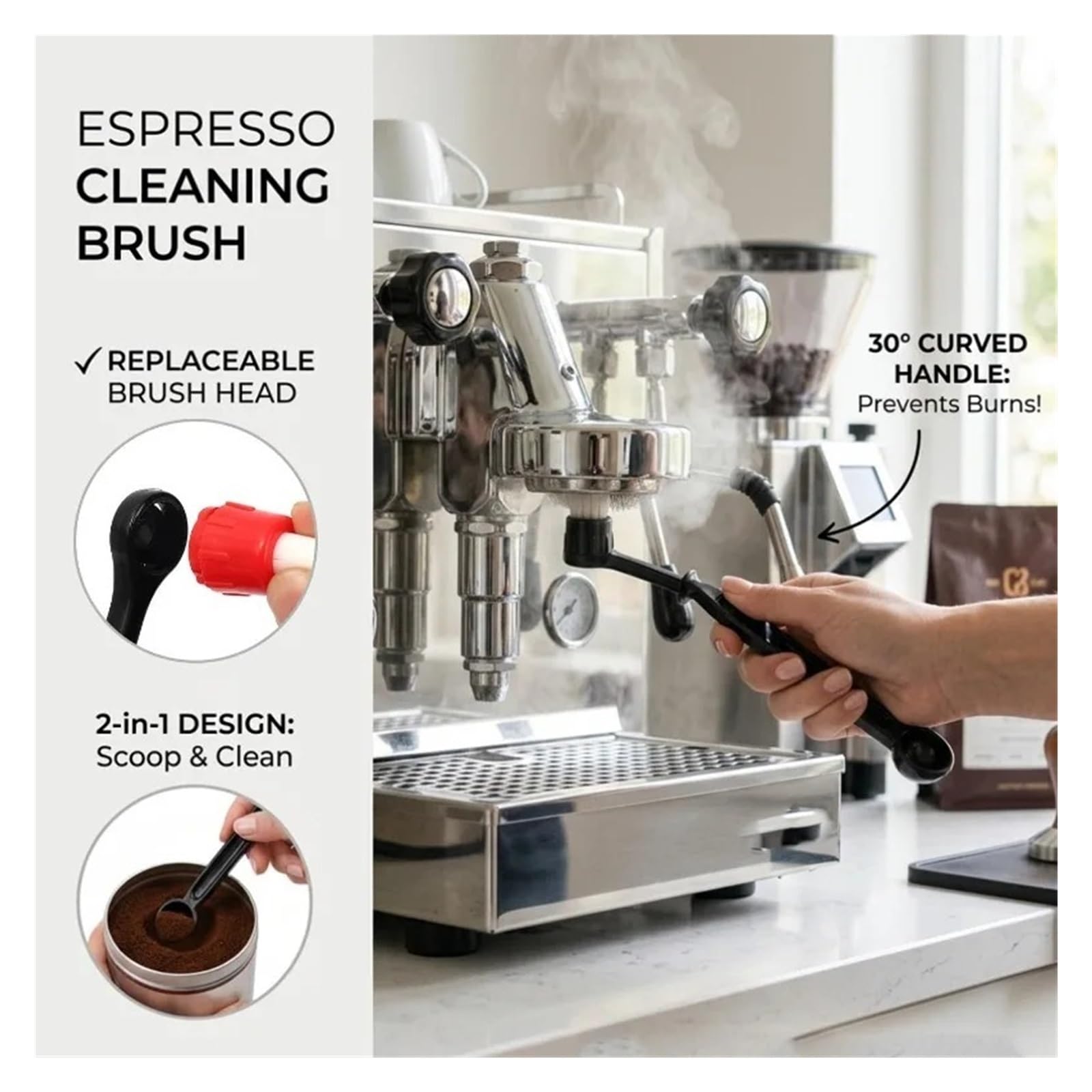 Cepillo Limpieza Molinillo Café Cepillo for limpiar el polvo de café | Cepillo de limpieza for máquina con cepillo desmontable(Red- set C)