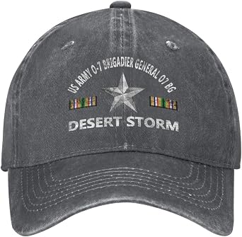Baseball Cap US O-7 Brigadier General O7 BG Desert Storm Washed Denim Adjustable Fashion Unique Hat for Men Women