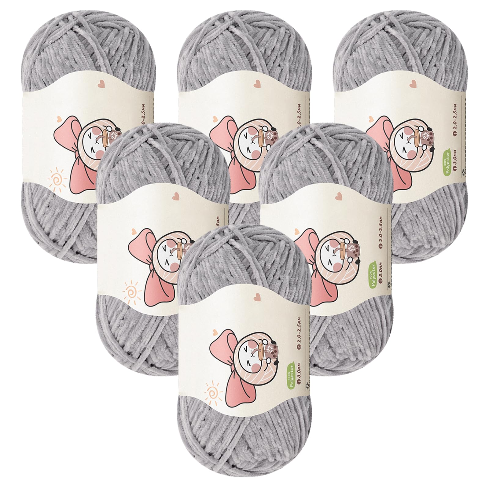 Aeelike Feines Chenille-garn, 300g Superweichem Chenille Flauschige Babywolle, Strickwolle Amigurumi Wolle zum Stricken,Warme Crochet Yarn zum Stricken für Decken, Schals, Grau