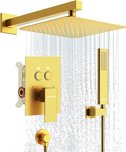 Miniatura 1 de Emabather. - Sistema de ducha negro de 12 pulgadas, de montaje, grifo de ducha con cabezal de ducha de lluvia cuadrado y soporte de mano, negro