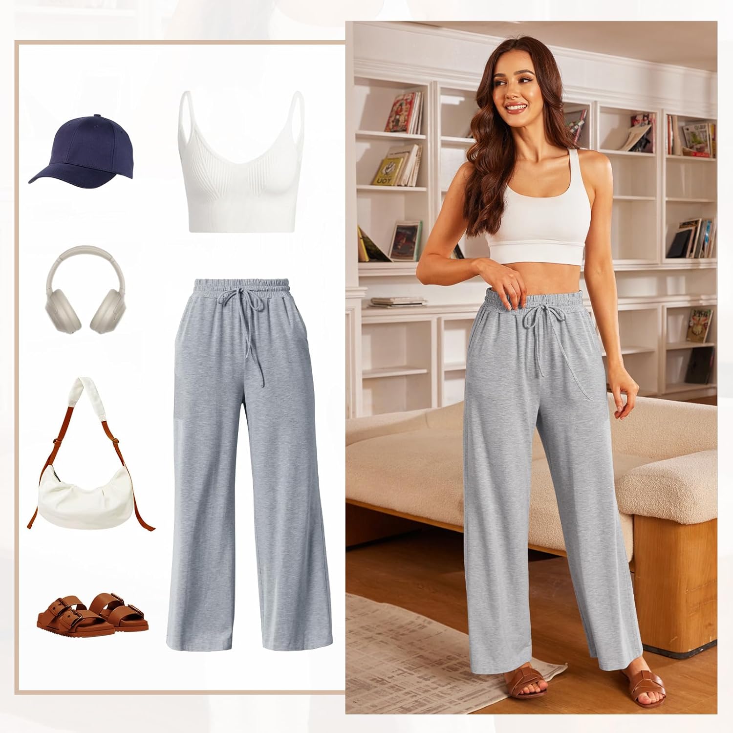 SEMARO Womens Casual Wide Leg Pajama Pants Soft High Waisted Yoga Palazzo Sweatpants Loose Comfy Lounge Pants with Pockets - Image 2