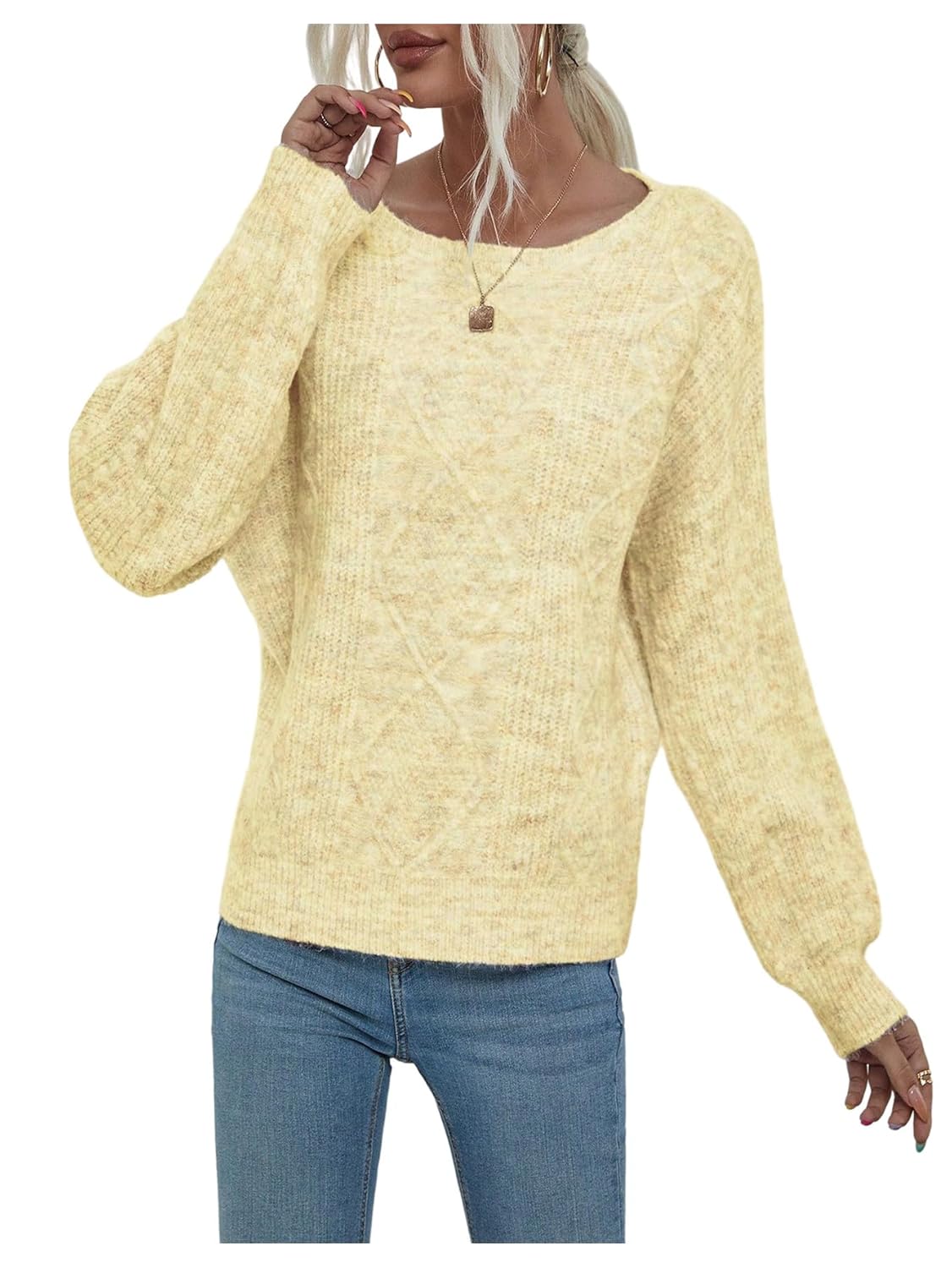 Womens Cable Knit Sweaters Long Sleeve Boat Neck Pullover Jumper Fall Winter Outfits