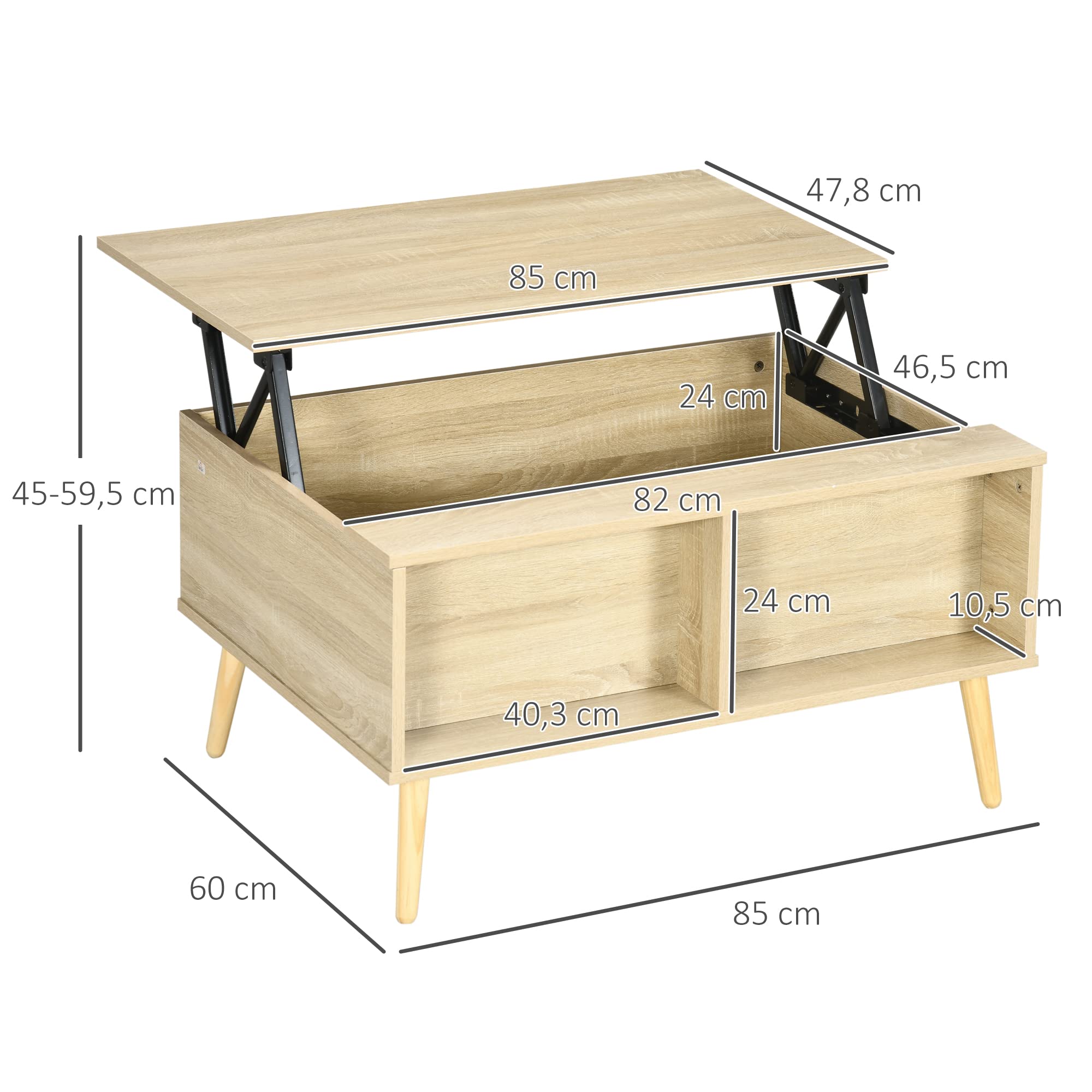 Table Basse Relevable Et Extensible HOMCOM - 100x45x50.5cm (relevée 63.5cm) - Avec Rangements, Blanc - 12