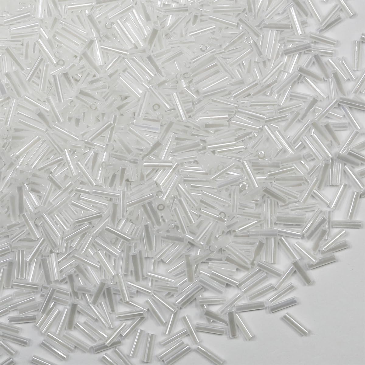 VOOMOLOVE 2420pcs/80g Tube Beads Glass Bugle Seed Beads, White Pearl, 6mm Length, Cylindrical Shape, Perfect for Jewelry Making