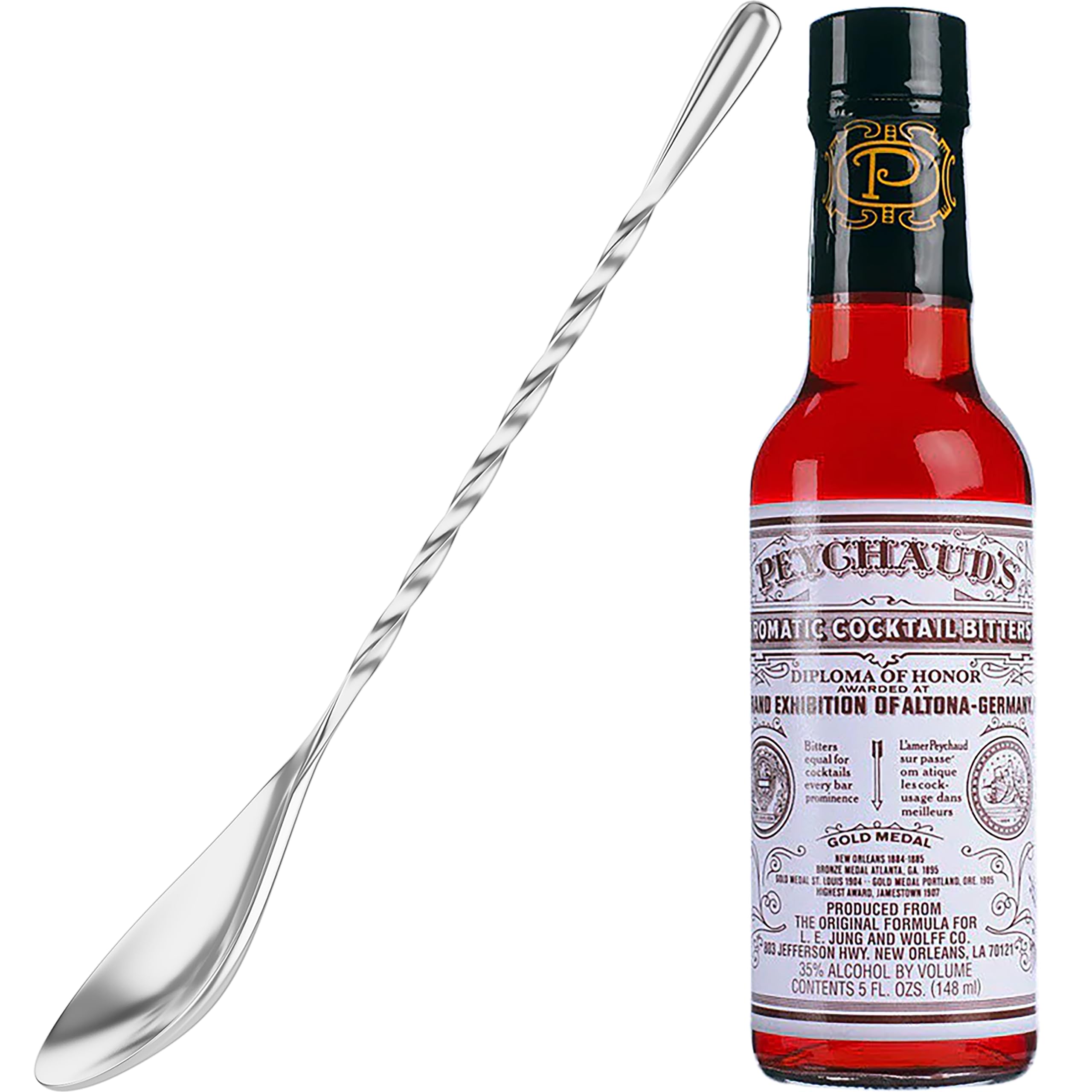 Aromatic Cocktail Bitters Gift Set, Includes Peychaud's 5 Ounce and Cocktailier 7-Inch Bar Spoon