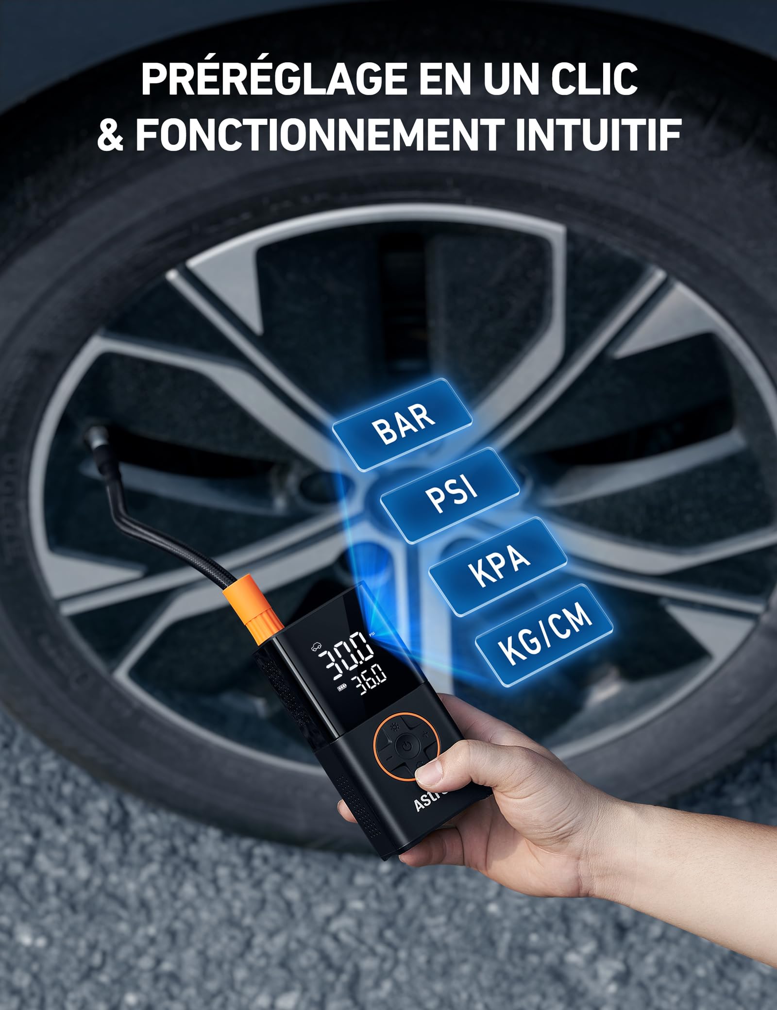 AstroAI Gonfleur Pneus Voiture Sans Fil, Compresseur à Air Portatif 150 PSI | Plus Rapide, Compacte & Faciles Ranger, Écran Truegauge Précis, Arrêt Automatique, Polyvalents pour Vélos, Motos, Boules Noir