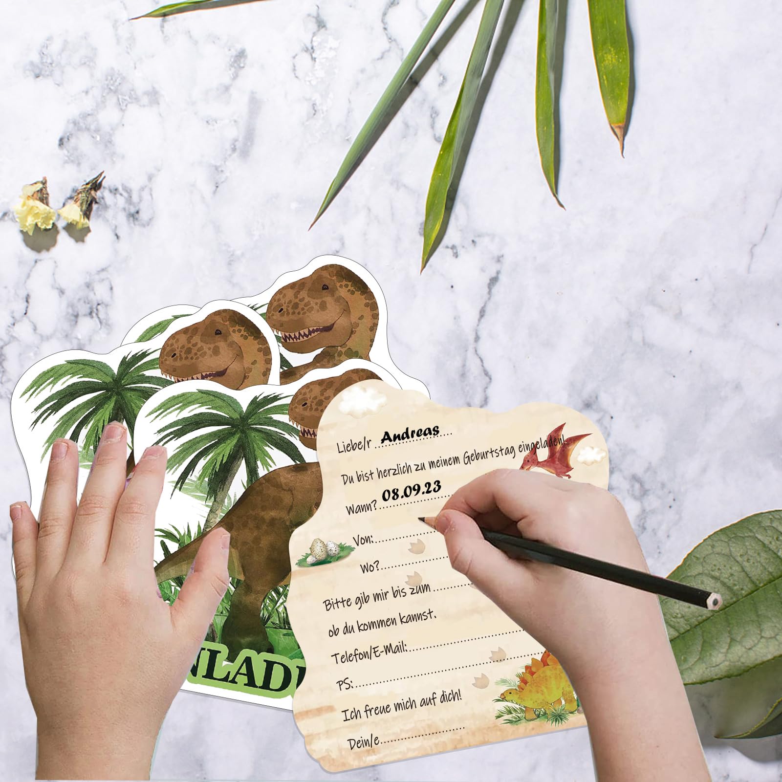 BOYATONG Lot De 12 Cartes D'invitation Pour Anniversaire D'enfant Garçon - Cartes D'invitation Pour Anniversaire D'enfant Garçon - Dinosaure - Invitations D'anniversaire Pour Garçon - Pour Fête à