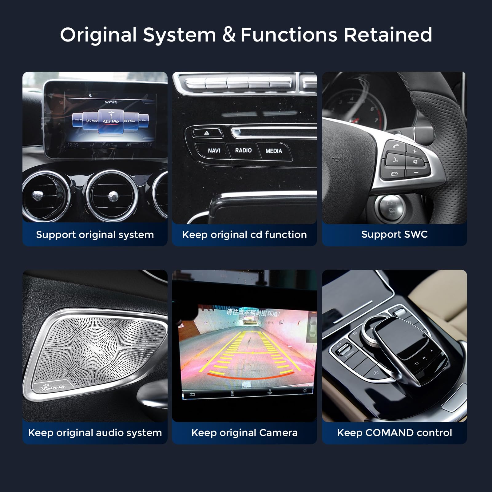 12.3" 2K HD Car Radio Screen 8GB+128GB Android 15.0 GPS for Mercedes C W205 GLC X253 NTG 5.0 8-Core Qualcomm Built-in DSPCarPlay Android Auto IPS 4G WiFi Bluetooth 5.1 Touchscreen Canbus
