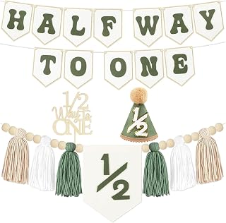 Halber Geburtstag Dekorationen Für Jungen Weiß Und Grün Auf Dem Weg Zur Eins Girlande Kuchenaufsatz Quaste Holzperlen Hochstuhl Banner Hut 6 Monate