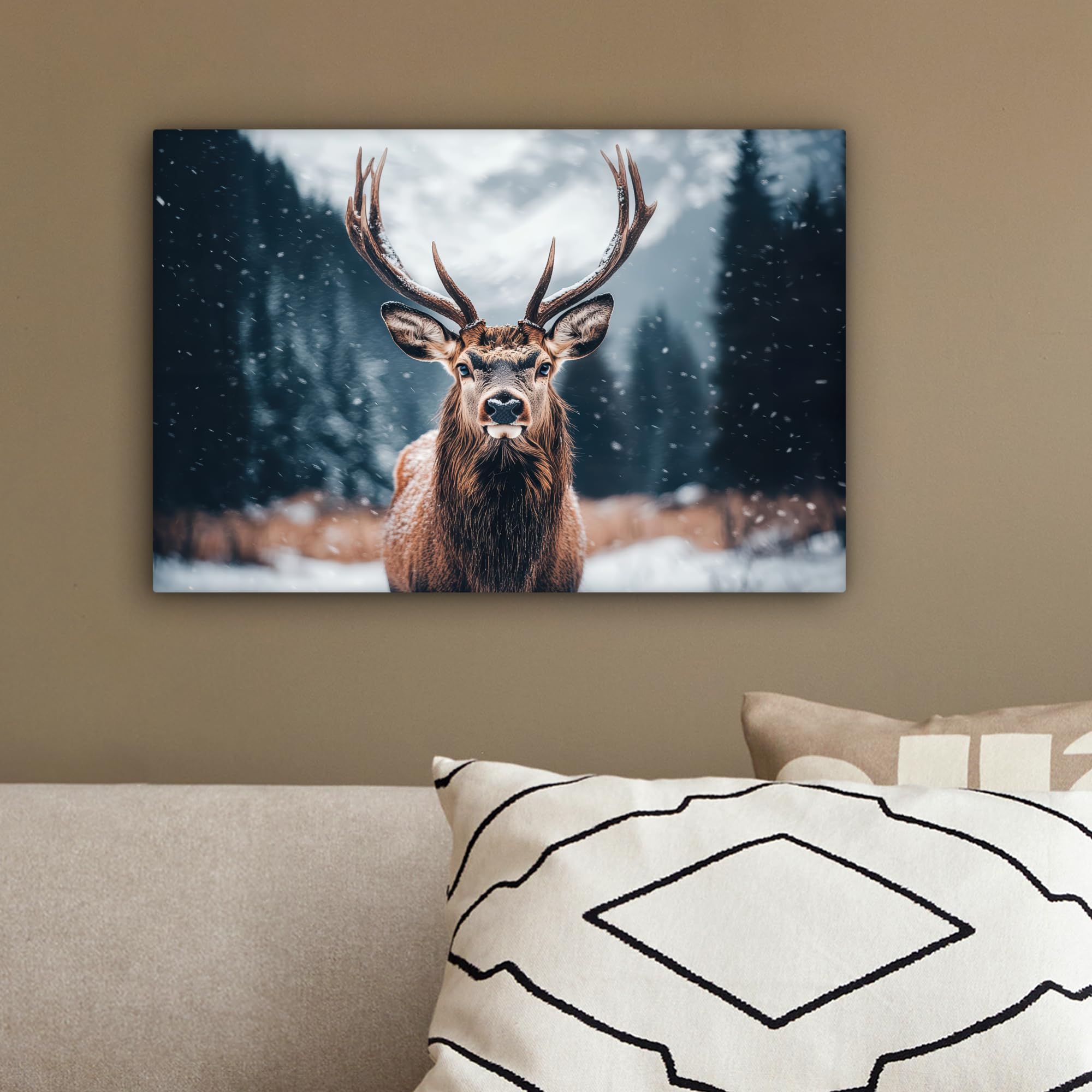 Moderne Impression Sur Toile 160x90cm Image Tableau Decoration Murale Cerf Renne Chevreuil Tableaux Decoratifs Muraux Chambre Triptyque 4 Parties Deco Cadre Décoration Salon Art Wall DL160x90-5060