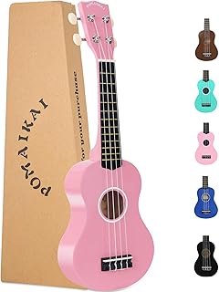 POMAIKAI Soprano Wood Ukulele Rainbow Starter Hawaii Guitar 21 Inch Ukelele for Beginners and Students (Pink)