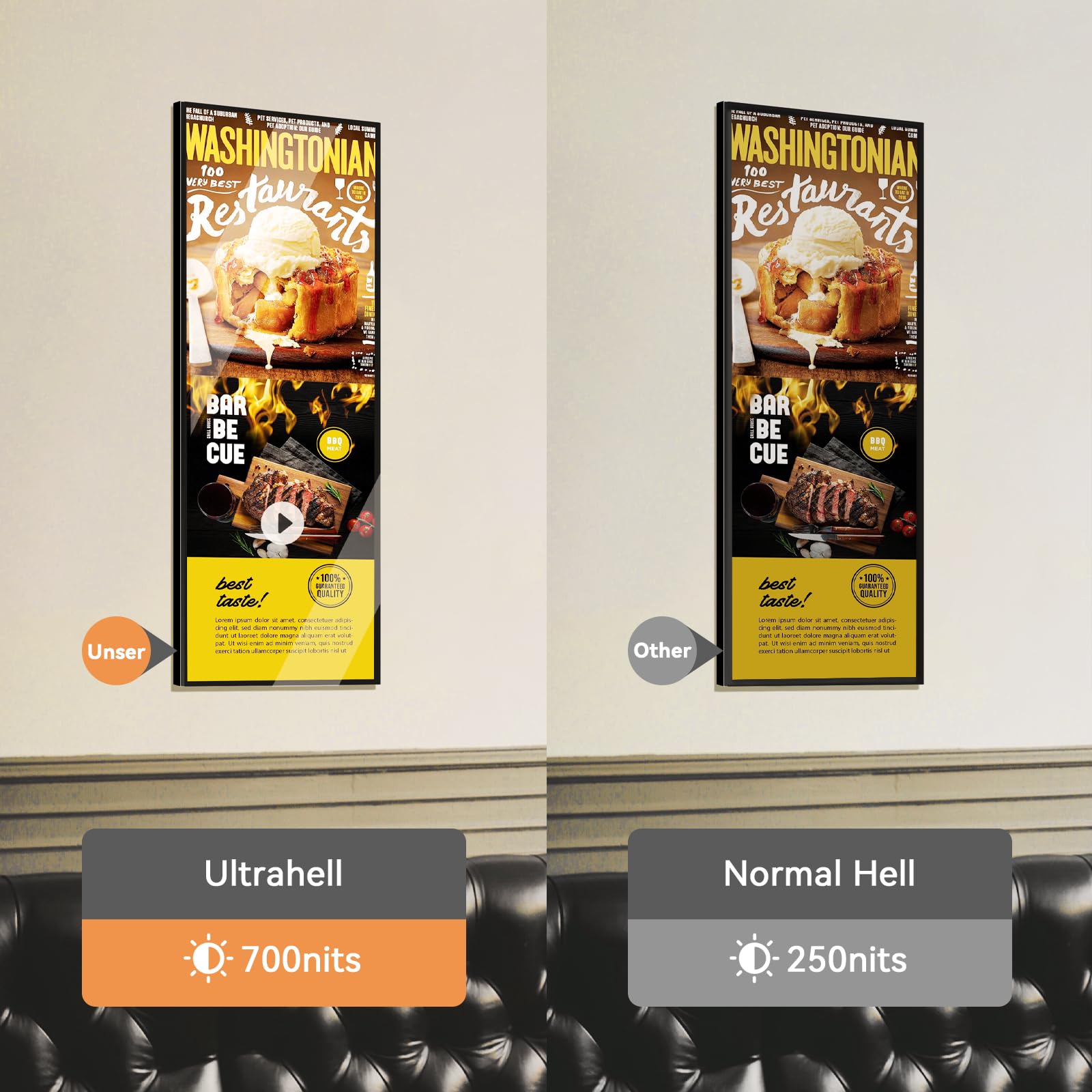 Digital Signage Display 43 Zoll,1000 Nits Stretched Bar Monitor | 4K Digitale Menüboards für Restaurant & Business, ultrabreiter Werbedisplay mit HDMI/WLAN, ideal für Schaufenster und Werbung