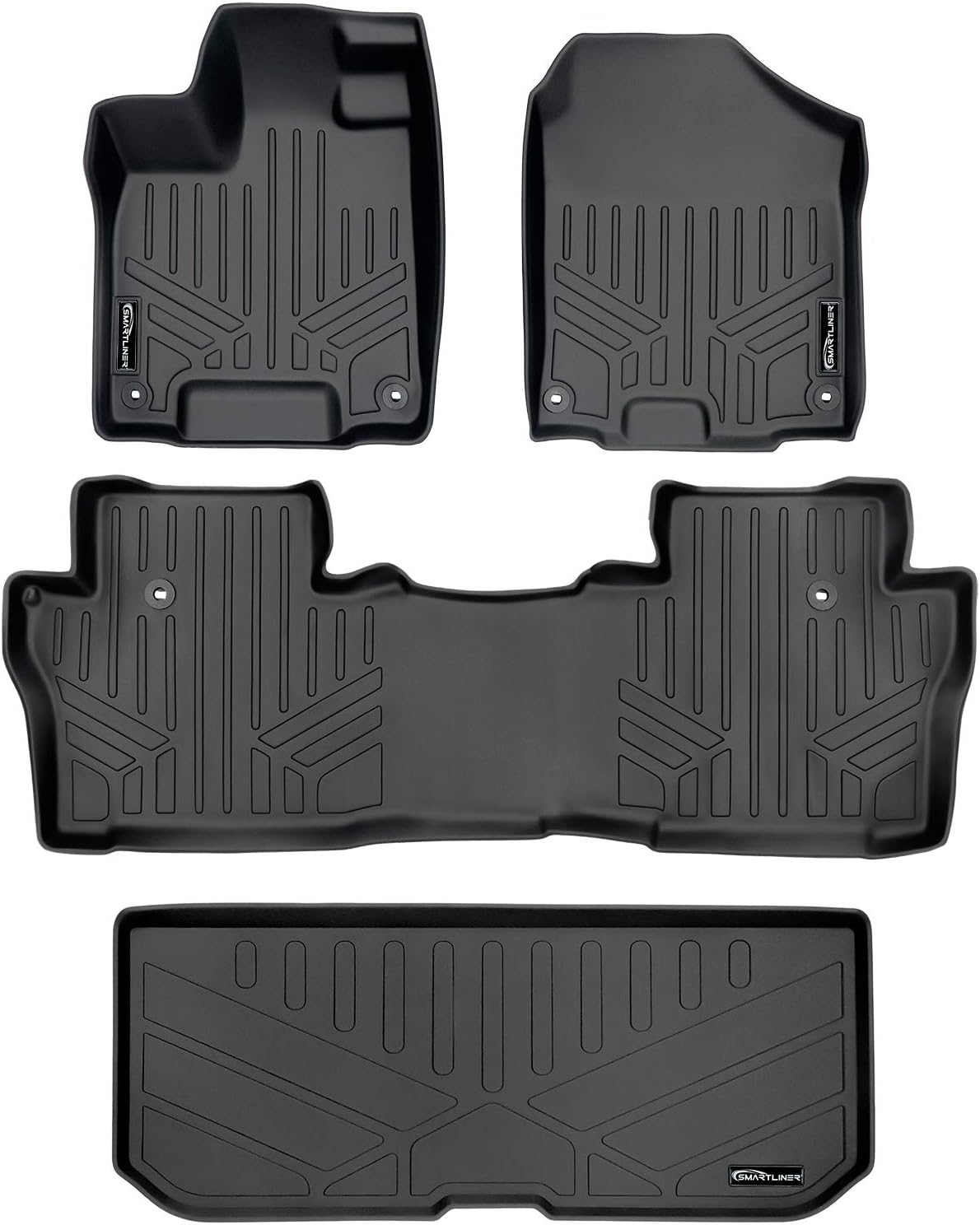 SMARTLINER Custom Fit Floor Mats 2 Rows and Cargo Liner Behind 3rd Row Set for 2016-2022 Honda Pilot