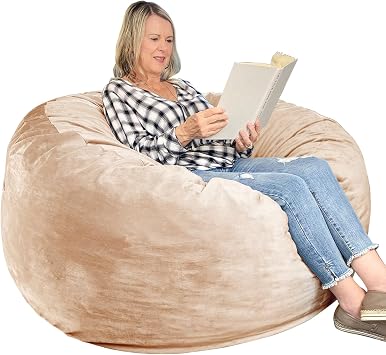 WhatsBedding 3 ft Bean Bag Chair,Large Bean Bag Chairs for Adults with Memory Foam Filling,Lazy Bean Bag Sofa for Living Room,Ultra Soft Velvet Fabric,Pull-Handle,Side-Pocket - 3 Foot,Camel