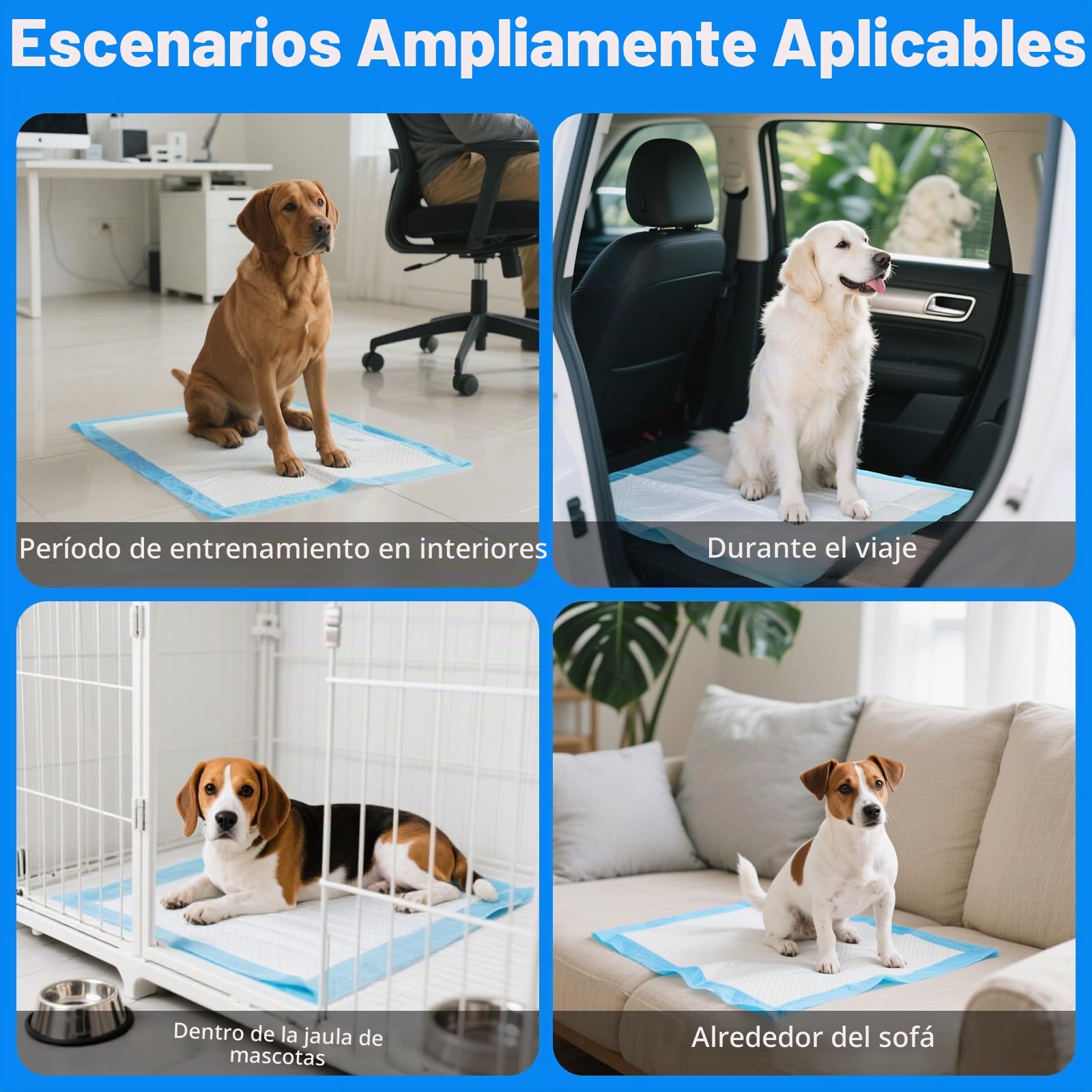 100 Piezas Empapadores Perros, 60 × 60 cm Almohadillas de Adiestramiento de Cachorros, Almohadillas Bebe Adopta un Diseño Impermeable de 6 Capas, Que Puede Absorber Rápidamente la Humedad
