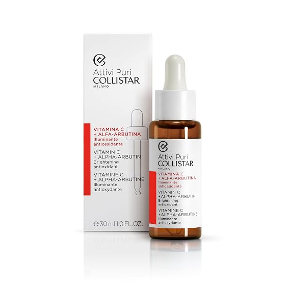 Collistar Attivi Puri Vitamin C Serum + Alpha Arbutin Face Drops for Anti-Ageing Moisturising Effect, Also for Sensitive Skin, Free from Silicone, Alcohol and Dyes 30 ml