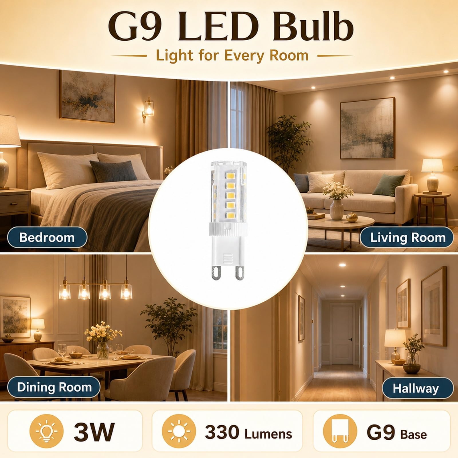 Bombilla LED G9 3 Temperaturas de Color 3W Equivalente a 24W Ahorro de Energía Sin Parpadeo Alto Brillo CRI>80 No Regulable para Dormitorio Salón Cocina(7 Pack)