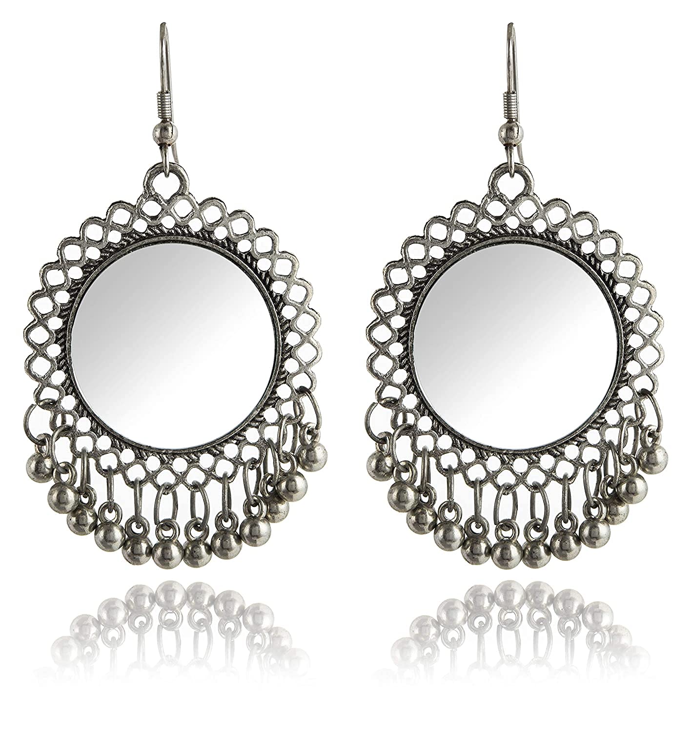 Zeniso® Afghani Designer Vintage Oxidised German Silver Tribal Hoop Dangler Hanging Mirror Chandbali Earring for Girls & Women (B09GW63RCT) Amazon Price History, Amazon Price Tracker