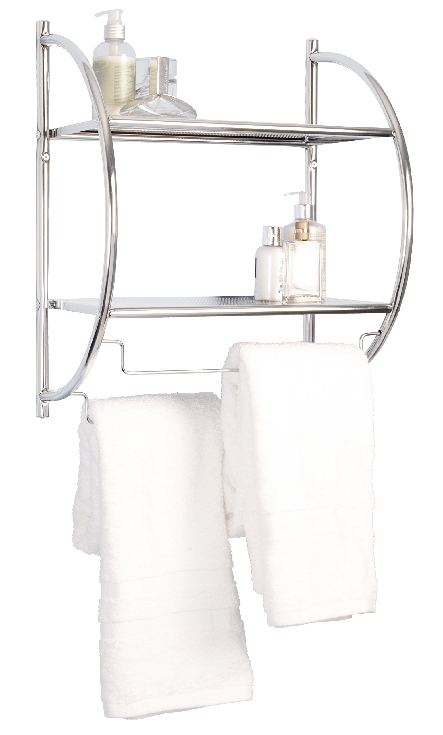 Croydex QM262041 - Estantería Curvada de Pared de Acero Cromado y toallero, 25,5 x 45 x 54,3 cm