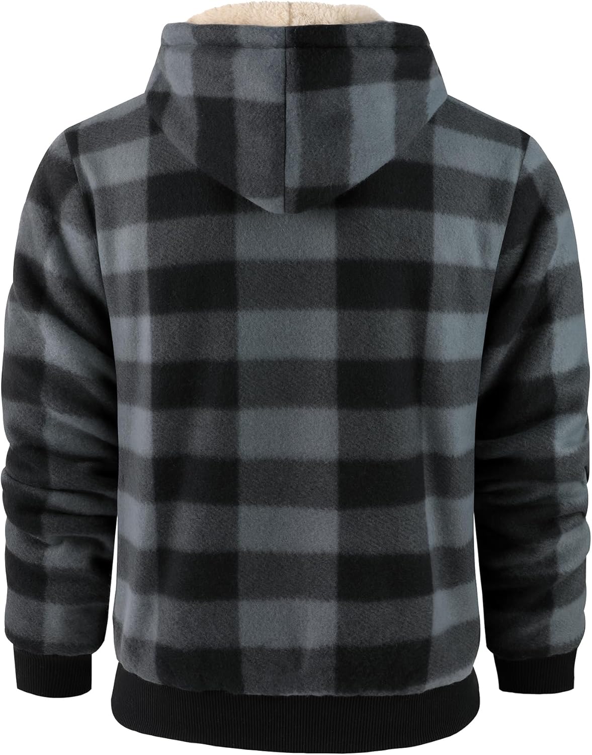 Mens Plaid Hoodies Winter Zip Up Fleece Jacket Sherpa Fleece Lined Warm Flannel Jacket Coat - Image 2