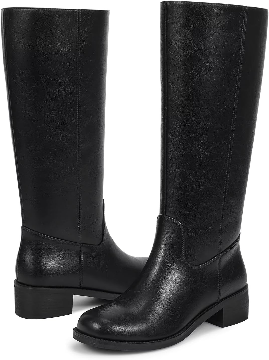 ISNOM Knee High Boots for Women Round Toe Chunky Block Riding Tall Boots with Side Zipper and Low Heel - Image 5