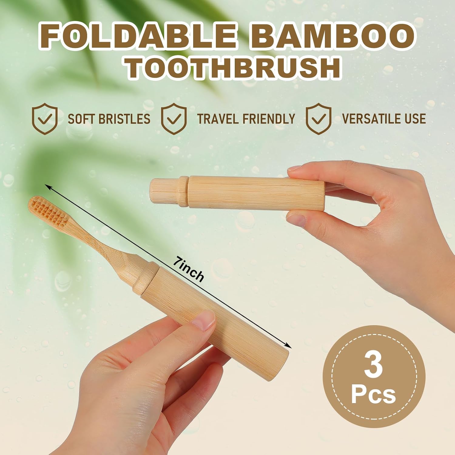 3 Pcs Foldable Bamboo Toothbrush Travel with Case, Fiber image 2