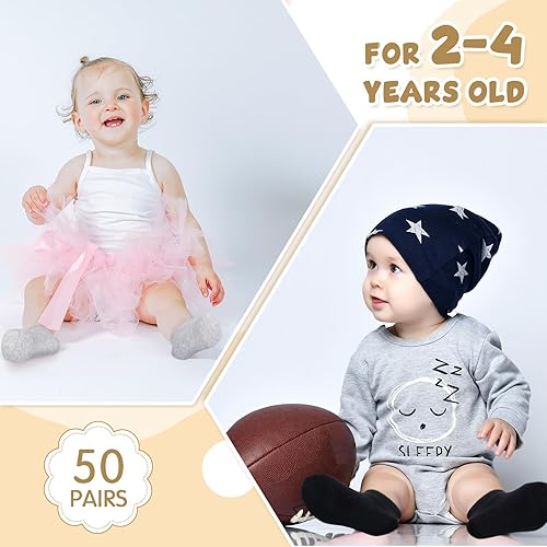 Miniatura 5 de Handepo 50 pares de calcetines de tobillo para niños pequeños, de corte bajo, media almohadilla, calcetines de tiro bajo a granel para bebés, niños