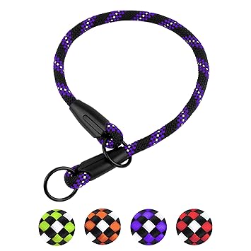 BRONZEDOG Rope Dog Collar Slip Choke Reflective Pet Collars for Small Medium Large Dogs Purple Orange Green (M, Purple)